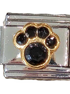 Paw Print January Birthstone Italian Charm Garnet 18k Gold Stainless Steel 9mm